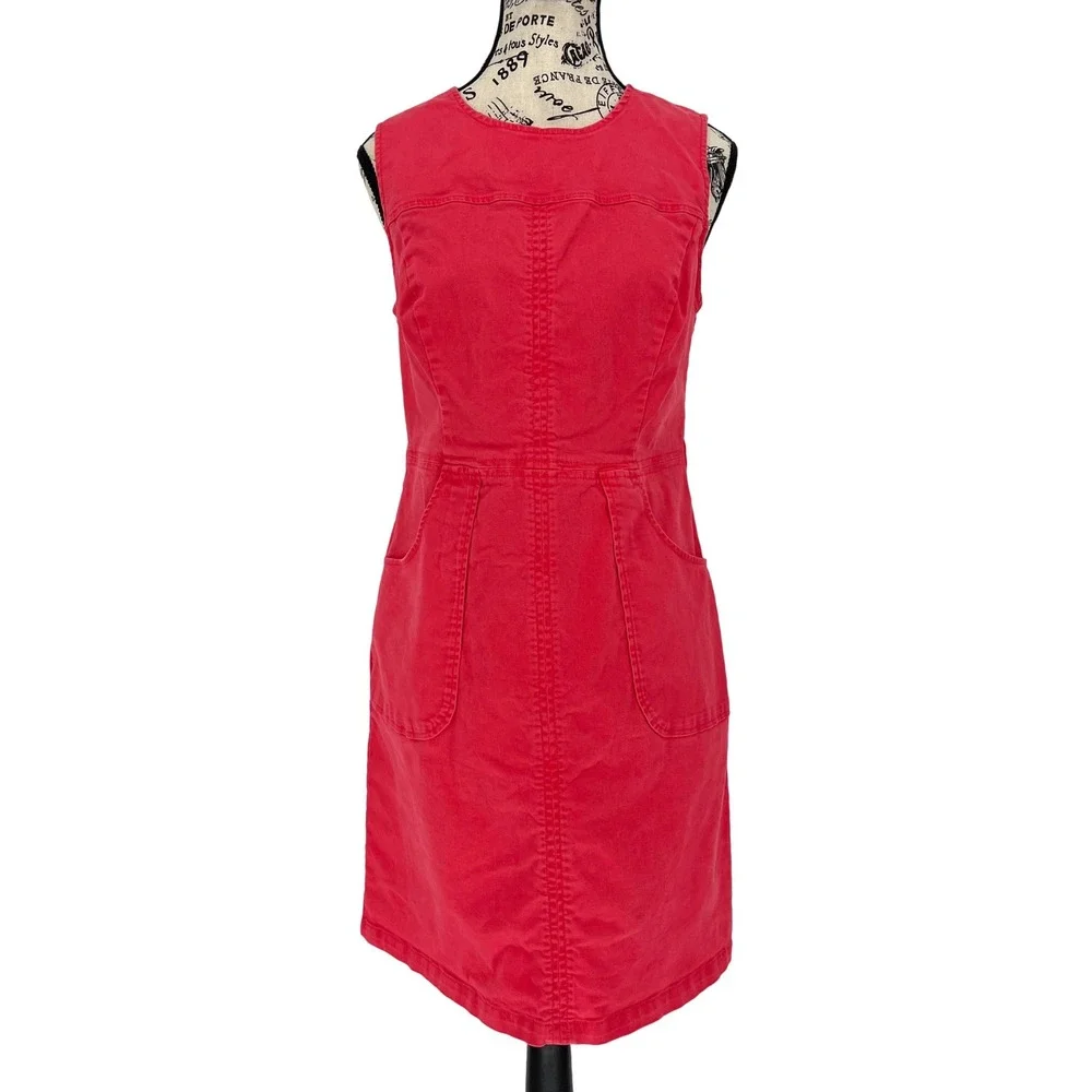 Boden Coral Pink Cotton Canvas Sleeveless Mini Dress Size 6P Pockets Chic Summer